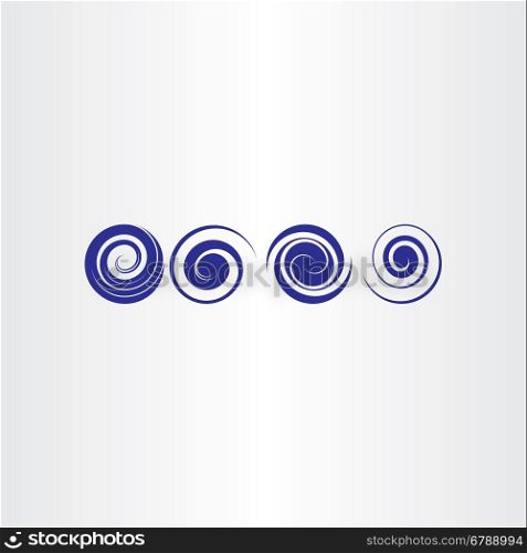 blue spiral water waves icon set