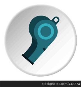 Blue sport whistle icon in flat circle isolated vector illustration for web. Blue sport whistle icon circle