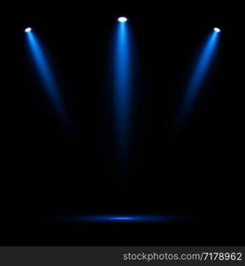 Blue spotlights on dark background, stock vector