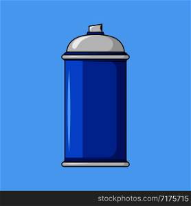blue spray can in flat style on blue background. blue spray can in flat on blue background