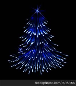 Blue spruce fir christmas trace fireworks. Blue spruce fir christmas trace fireworks make shape pine black background - vector