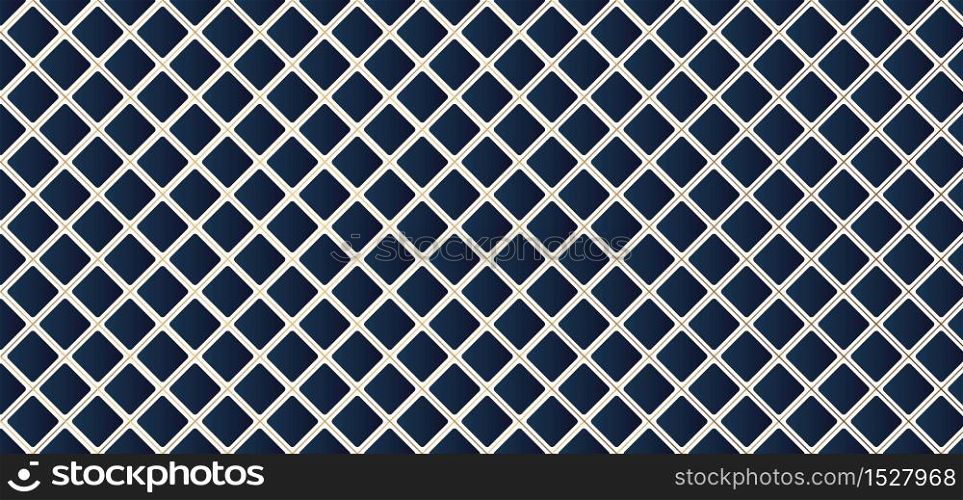 Blue square geometric pattern with golden line grid background. Luxury style. Vector illustration