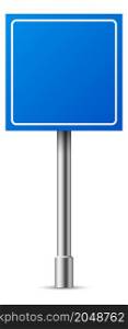Blue square road sign. Realistic blank street board. Services symbol isolated on white background. Blue square road sign. Realistic blank street board. Service symbol