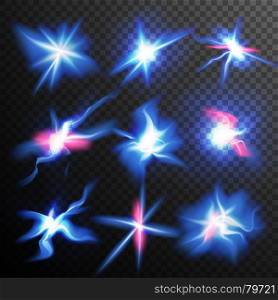 Blue Stars Bursts Glow Light Effect Vector. Magic Flash Energy Light Ray. Good For Banners, Brochure, Christmas Concept. Transparent Background Illustration. Blue Stars Bursts Glow Light Effect Vector. Magic Flash Energy Light Ray. Good For Banners, Brochure, Christmas Concept. Transparent Background