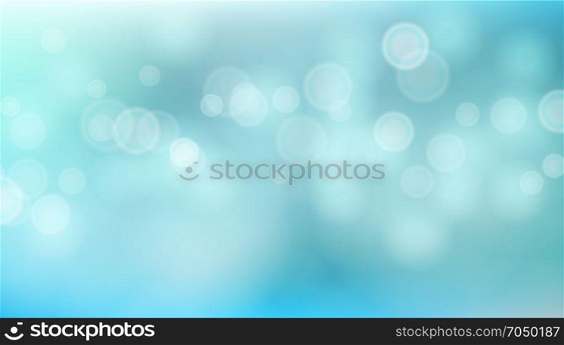 Blue Sweet Water Summer Bokeh Out Of Focus Background Vector. Abstract Lights On Blue Bokeh Blurred Background.. Abstract Summer Sea Nature Background Vector. Blurred Warm Bokeh Background. De Focused Lights.