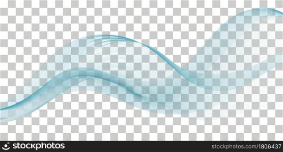 Blue swoosh wave lines with smooth color flow and smoke effect. Sound wave, swirl curves,isolated on transparent background. Vector illustration