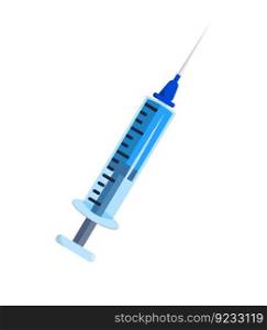 Blue syringe icon isolated on white flat colorful cartoon illustration object medical equipment health care instrument needle injection