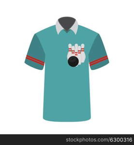 Blue T-shirt Player with the image of bowling skittles and ball. Vector Illustration. EPS10. Blue T-shirt Player with the image of bowling skittles and ball.