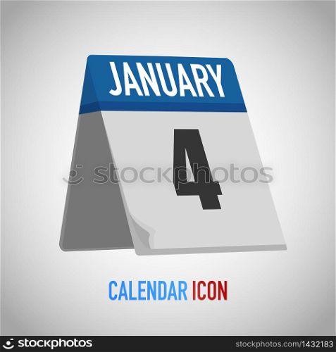 Blue table standing Calendar icon flat style. Date, day, month. Vector illustration background for reminder, app, UI, event, holiday, office document and logo. isolated object and symbol. from year collection. January