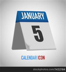 Blue table standing Calendar icon flat style. Date, day, month. Vector illustration background for reminder, app, UI, event, holiday, office document and logo. isolated object and symbol. from year collection. January