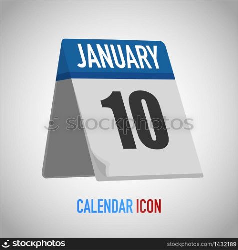 Blue table standing Calendar icon flat style. Date, day, month. Vector illustration background for reminder, app, UI, event, holiday, office document and logo. isolated object and symbol. from year collection. Janury