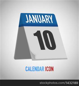 Blue table standing Calendar icon flat style. Date, day, month. Vector illustration background for reminder, app, UI, event, holiday, office document and logo. isolated object and symbol. from year collection. Janury
