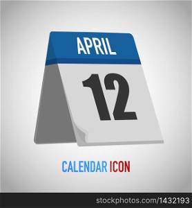 Blue table standing Calendar icon flat style. Date, day, month. Vector illustration background for reminder, app, UI, event, holiday, office document and logo. isolated object and symbol. from year collection. April