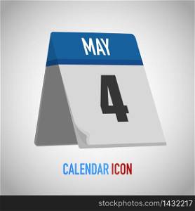 Blue table standing Calendar icon flat style. Date, day, month. Vector illustration background for reminder, app, UI, event, holiday, office document and logo. isolated object and symbol. from year collection. May