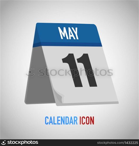 Blue table standing Calendar icon flat style. Date, day, month. Vector illustration background for reminder, app, UI, event, holiday, office document and logo. isolated object and symbol. from year collection. May