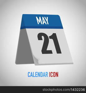 Blue table standing Calendar icon flat style. Date, day, month. Vector illustration background for reminder, app, UI, event, holiday, office document and logo. isolated object and symbol. from year collection. May