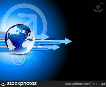 Blue tech background with earth. Abstract illustration