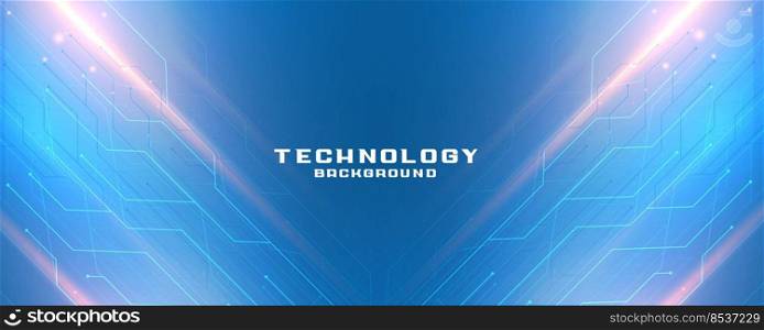 blue technology banner with circuit lines diagram