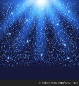 Blue template with shining lights and particles. Vector illustration