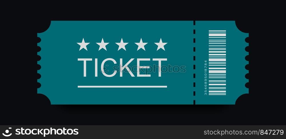 Blue ticket vector icon with shadow on black background.. Blue ticket vector icon with shadow on black background