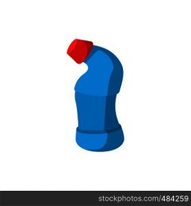 Blue toilet cleaner bottle with red cap cartoon icon on a white background. Blue toilet cleaner bottle with red cap icon