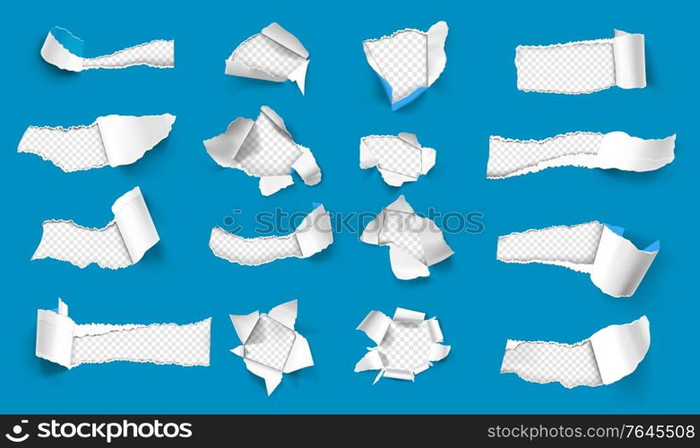 Blue torn paper set isolated on transparent background vector illustration