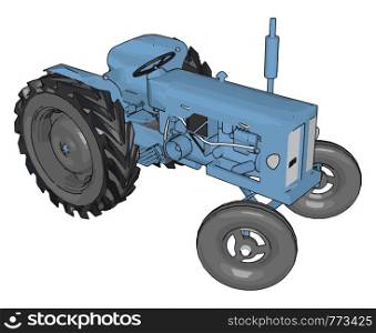 Blue tractor vector illustration on white background