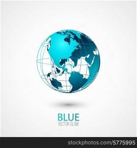 Blue transparent globe isolated in white background. Vector icon.. Blue Globe