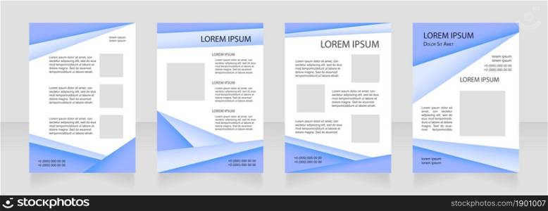 Blue trendy blank brochure layout design. Digital agency info. Vertical poster template set with empty copy space for text. Premade corporate reports collection. Editable flyer paper pages. Blue trendy blank brochure layout design