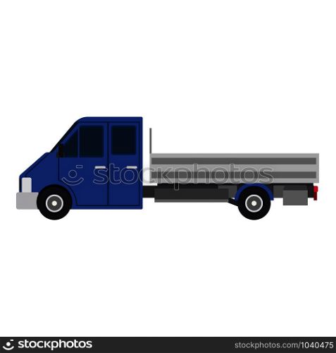 Blue truck car side view delivery flat icon isolated white illustration. Cargo transport business design freight vehicle. Commercial shipping van traffic symbol. Auto service logistic automobile