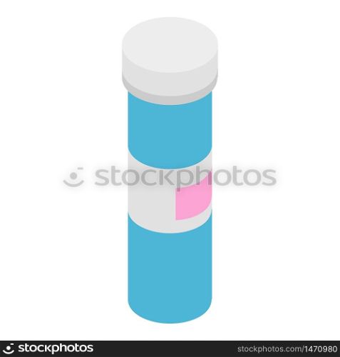 Blue tube for vitamins icon. Isometric of blue tube for vitamins vector icon for web design isolated on white background. Blue tube for vitamins icon, isometric style