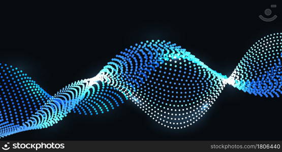 Blue undulate wave with nano dot particles and light effect. Cyber space and nano technology, big data science and digital network. Abstract background. Vector illustration