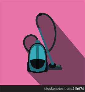 Blue vacuum cleaner flat icon on a pink background. Blue vacuum cleaner flat