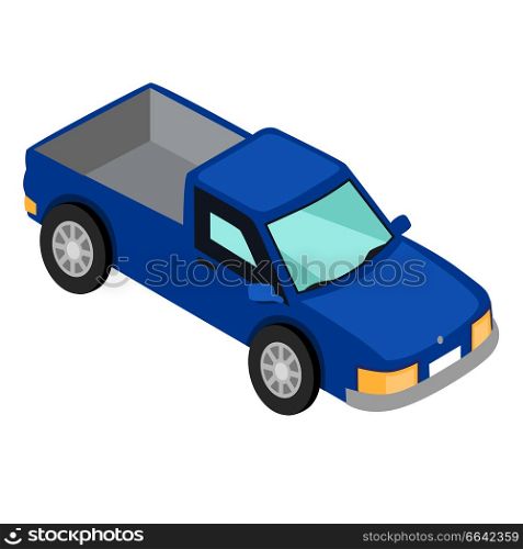 Blue van pick-up truck isolated on white background. Means of transport widely used for transportation farming goods and animals. Blue Van Pick-up Truck Isolated on White Vector