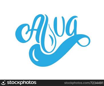 Blue vector Aqua text logo with water wave and drop. Eco concept fresh clean drink water. For shop, web banner, poster.. Blue vector Aqua text logo with water wave and drop. Eco concept fresh clean drink water. For shop, web banner, poster