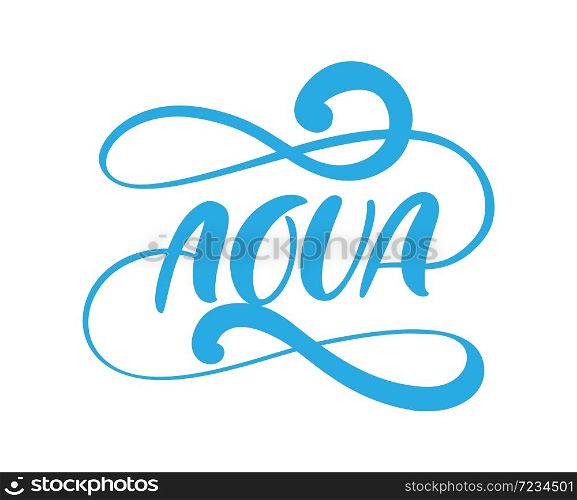 Blue vector Aqua text logo with water wave. Eco concept fresh clean drink water. For shop, web banner, poster.. Blue vector Aqua text logo with water wave. Eco concept fresh clean drink water. For shop, web banner, poster
