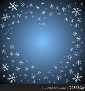 Blue vector background with snowflakes forming heart shape.