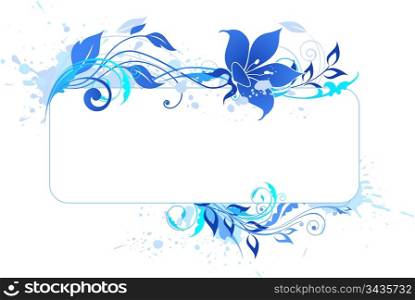 Blue vector banner with floral ornament and blots