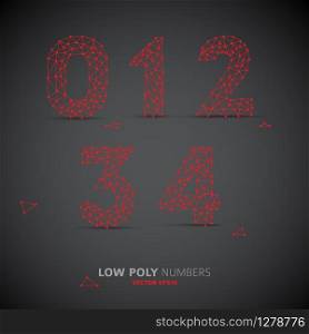 Blue Vector low poly (wired) numbers font with shadow (red on dark background)