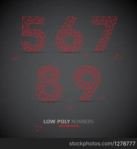 Blue Vector low poly (wired) numbers font with shadow (red on dark background)