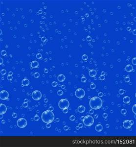 Blue vector realistic water bubbles seamless pattern. Background with liquid wet droplet illustration. Blue vector realistic water bubbles seamless pattern