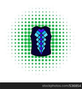 Blue vest icon in comics style on a white background. Blue vest icon, comics style