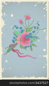 blue vintage vector floral background with bouquet