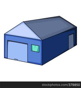 Blue warehouse building icon. Cartoon illustration of blue warehouse building vector icon for web. Blue warehouse building icon, cartoon style