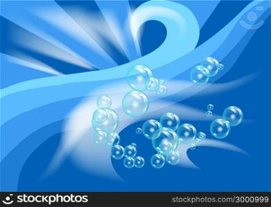blue water background with bubbles and wave