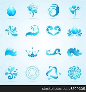 Blue water drops and splashes icons set isolated vector illustration. Water Drops Icons