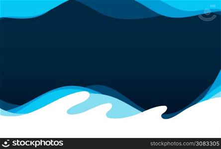 Blue water ocean sea wave curve layer paper style vector dark abstract background