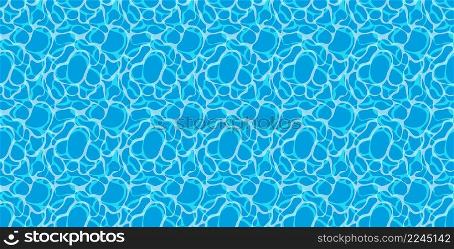 Blue water surface background. Waves of sea, ocean, pool and lake. Light ripple texture. Vector seamless pattern.