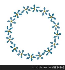 Blue watercolor flower wreath on white art design stock vector illustration, circle frame