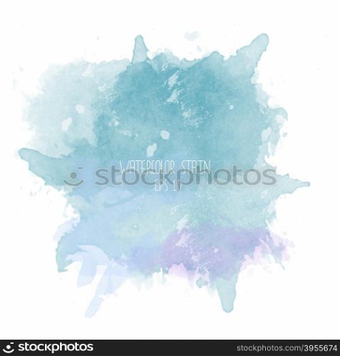 Blue watercolor stain on white background. Abstract blot isolated.